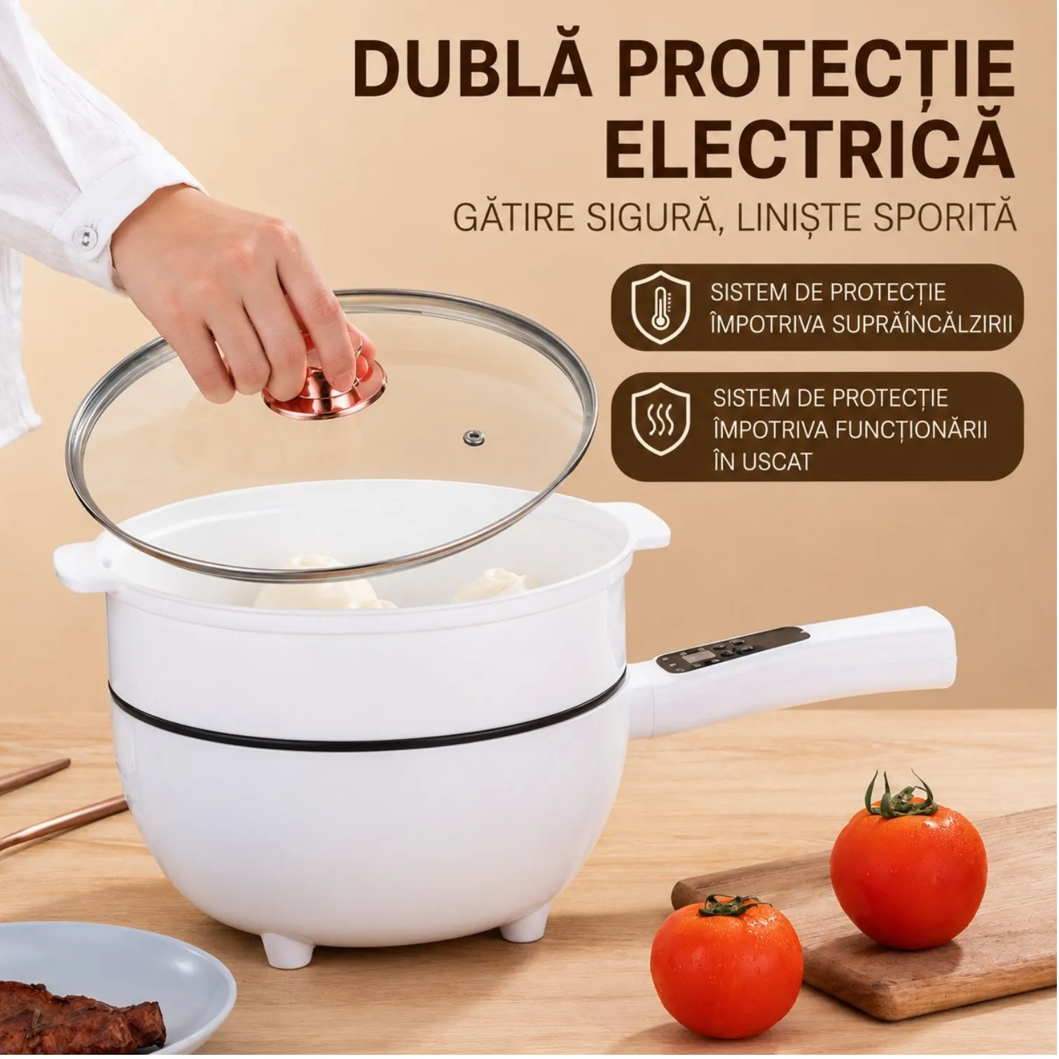 Tigaie electrică multifuncțională de douăzeci și șase centimetri din gama Bibica Edition cu tavă de abur [3]