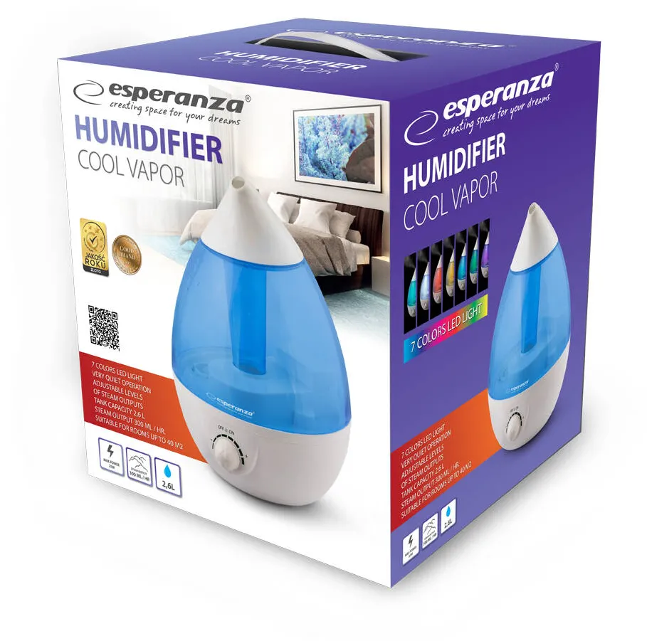 Umidificator de aer cu ultrasunete Esperanza Vapori EHA005 de culoare alb cu albastru cu rezervor de 2.6 litri [2]