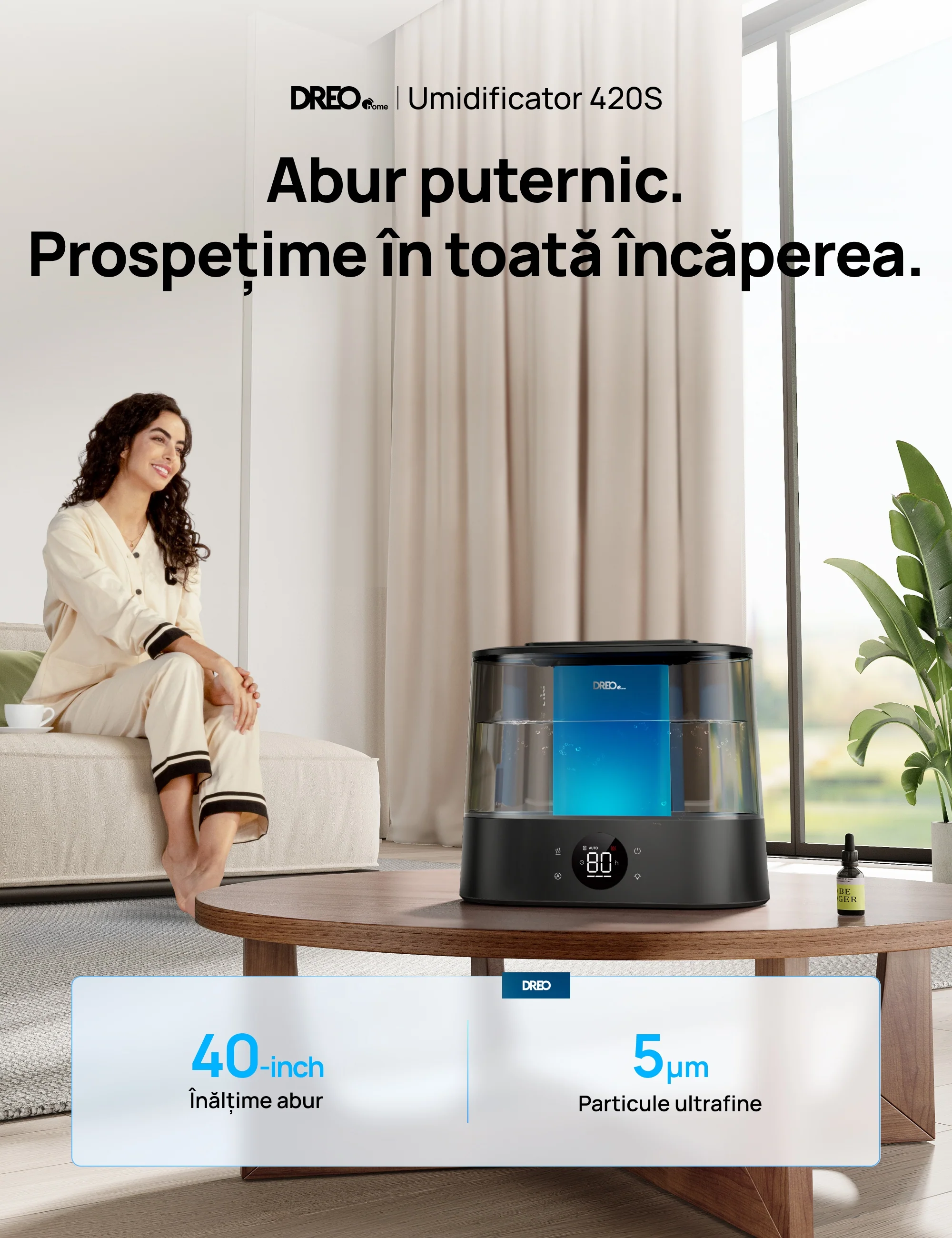 Umidificator de aer inteligent DREO 420S Smart de culoare neagră, cu rezervor de 4 litri [4]
