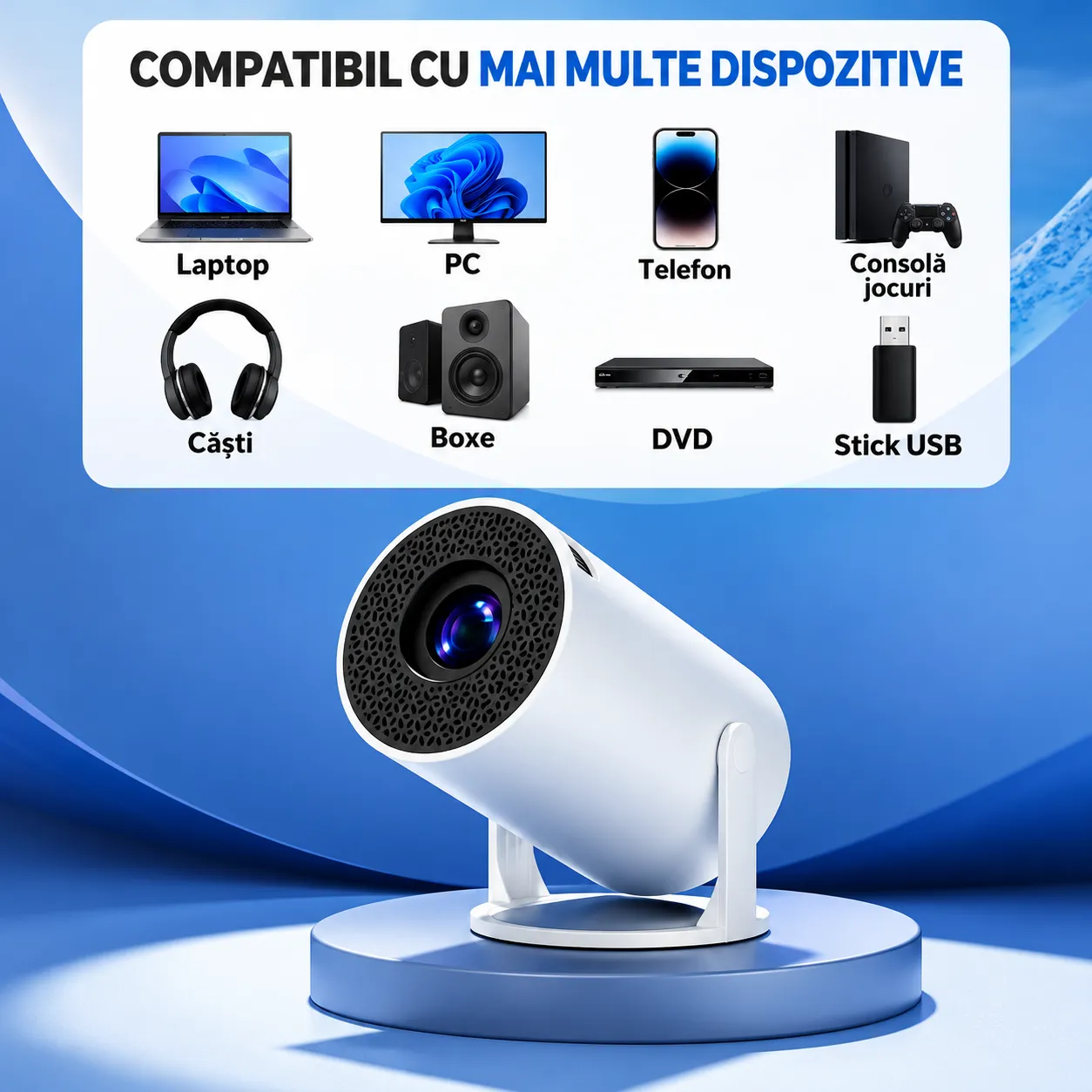 Videoproiector portabil smart HD pentru filme și meciuri sportive cu oglindire ecran telefon [2]