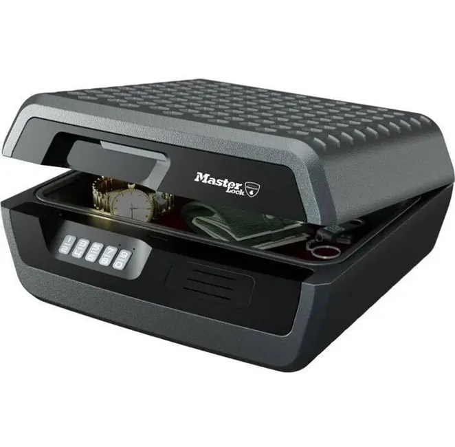 Seifuri - Seif casetă antifoc și rezistent la apă Master Lock de 10L, dimensiuni 19x42x37 cm, cu cifru digital programabil