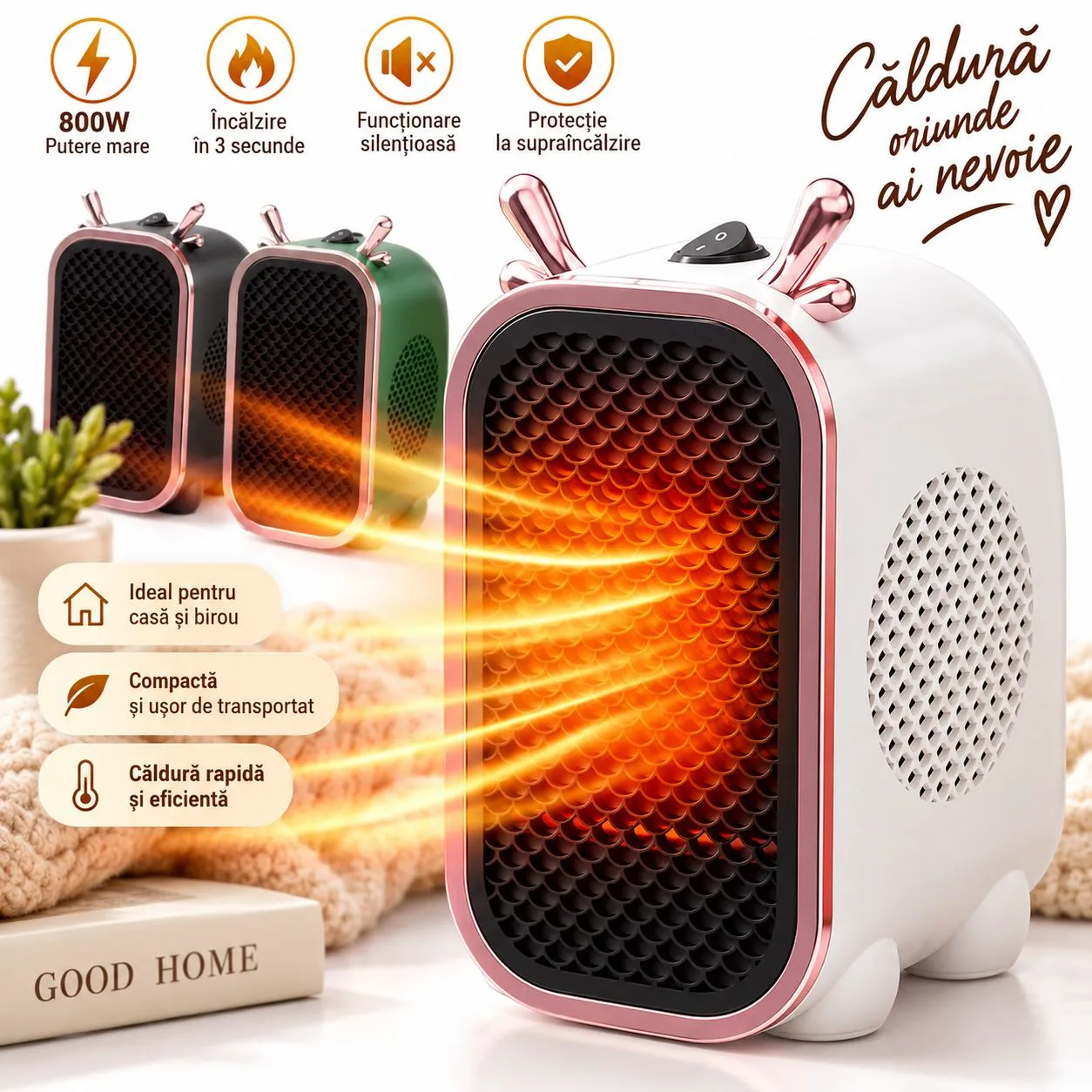 Aerotermă electrică portabilă Bibica Edition cu încălzire ceramică PTC, putere 800W și carcasă termorezistentă [1]