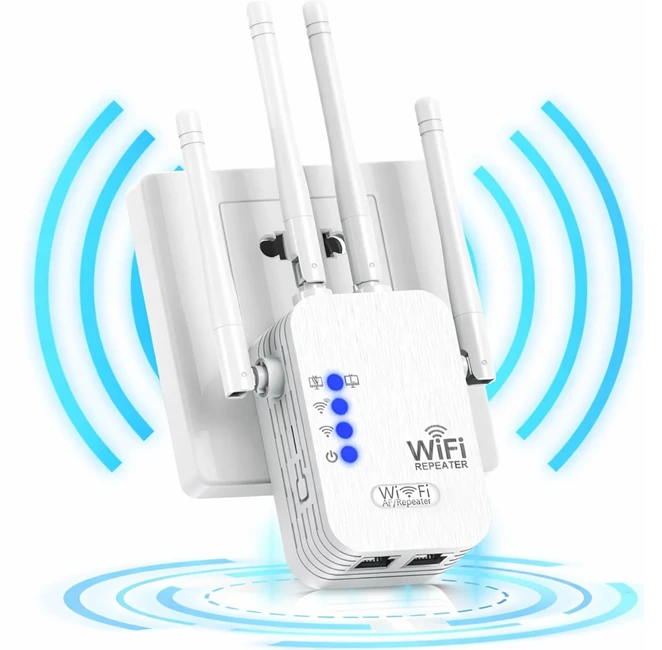 Amplificatoare Wi Fi - Amplificator de semnal WiFi profesional Bibica Edition cu 4 antene externe reglabile, montat direct în priza de perete