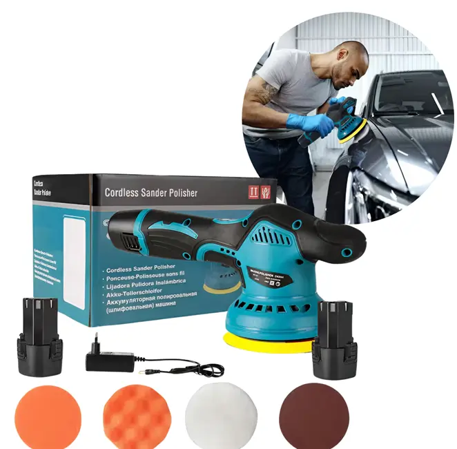 Unelte electrice - Aparat portabil de polish auto profesional Bibica Edition, culoare neagră, cu ecran digital, mâner ergonomic și doi acumulatori de 48V incluși