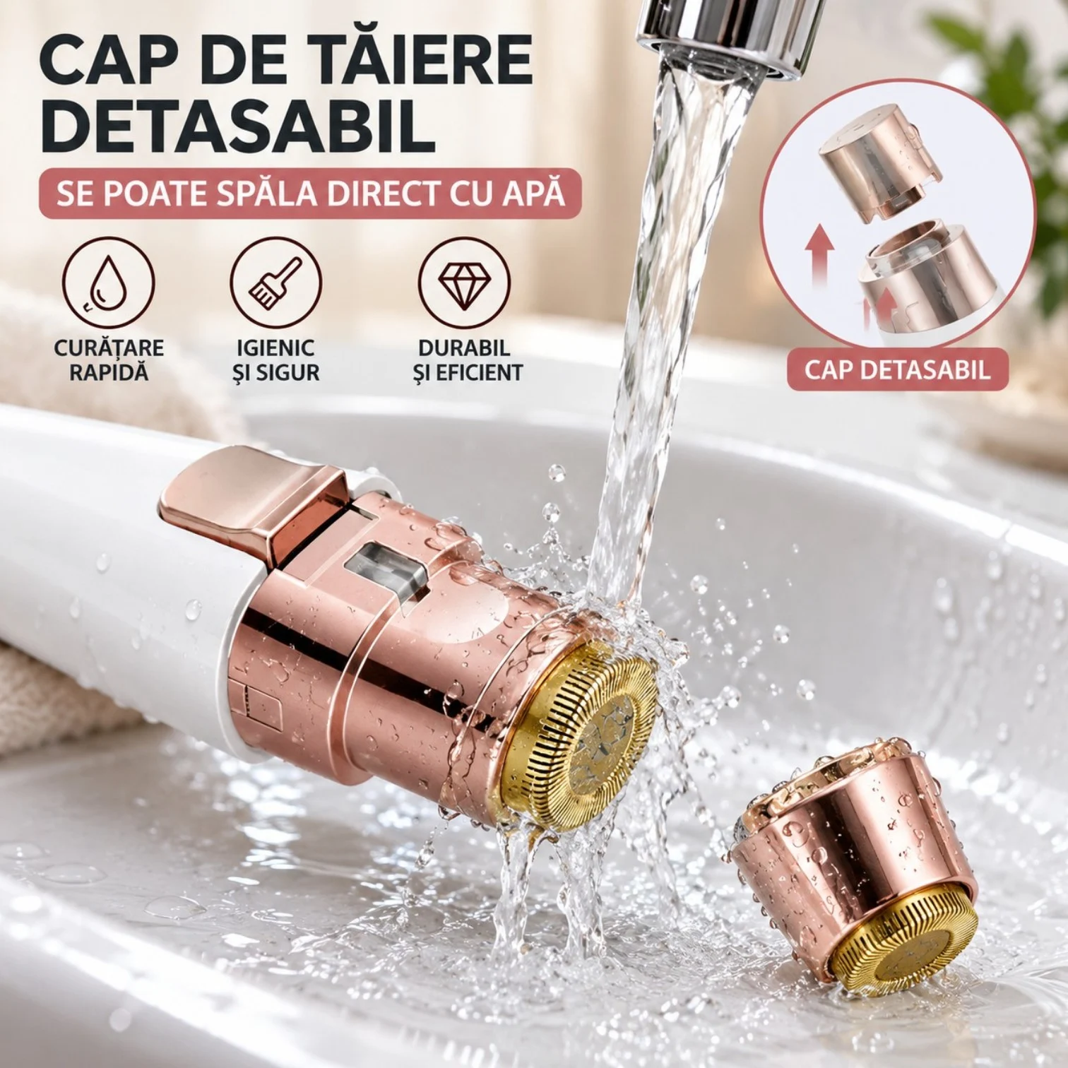 Aparat Electric 2-în-1 Epilare Facială și Sprâncene, Reîncărcabil USB, Lumină LED, Alb/Rose Gold [2]