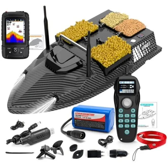 Bărci de plantat - Barcă pentru plantat și nădit V803 Pro Camuflaj Carbon cu GPS autopilot, sonar color și acumulator de 12000mAh