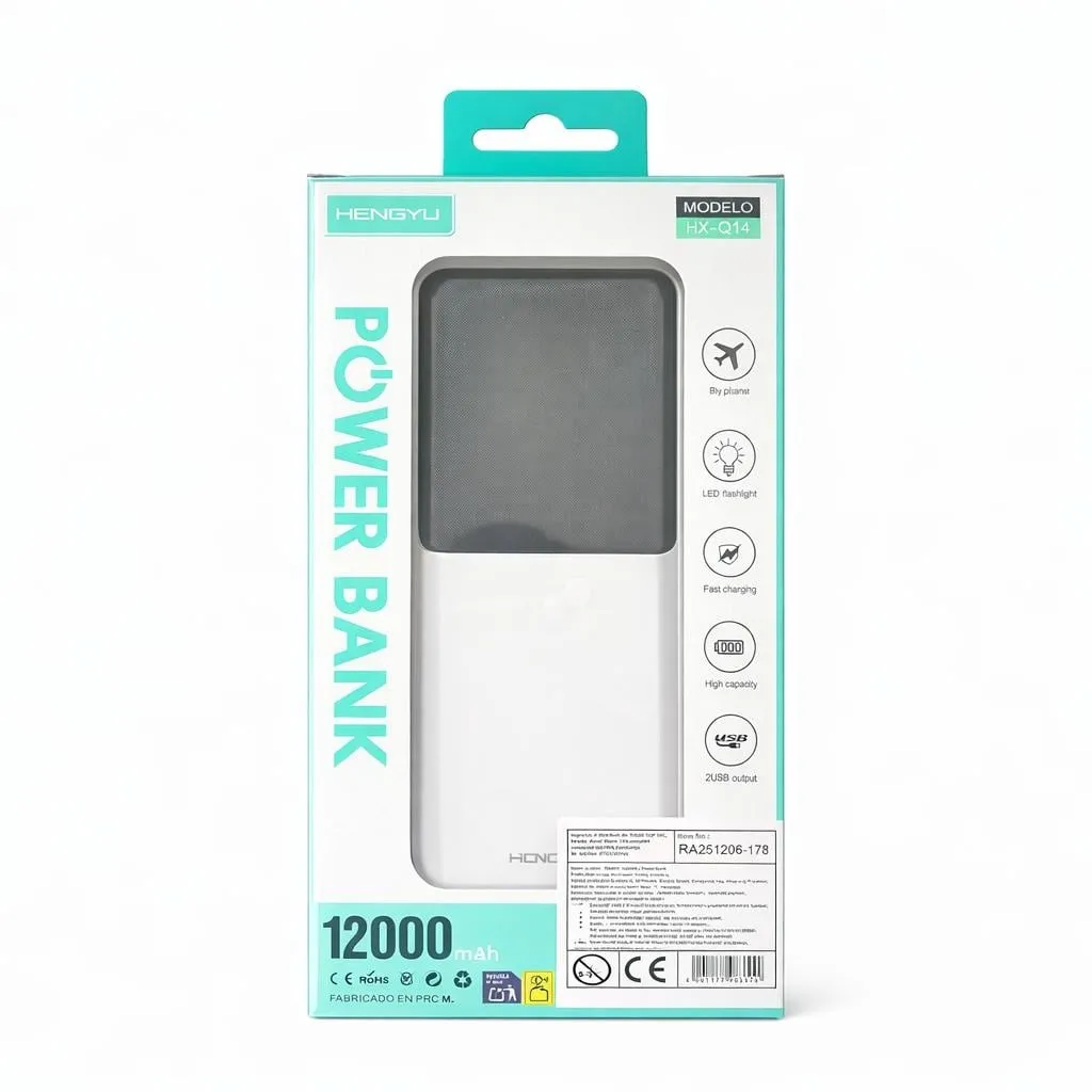 Baterie externă Hongyu de 12000 mAh pe culoarea neagră cu cele patru cabluri de încărcare integrate în carcasă [2]
