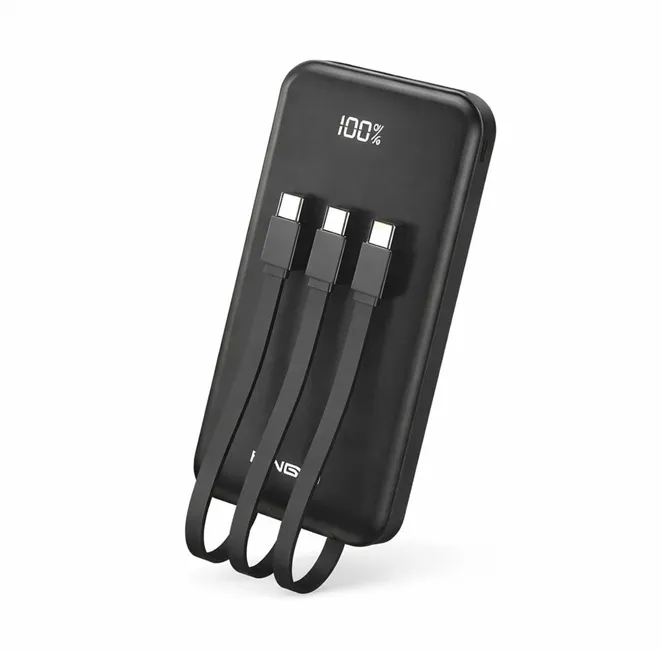 Electronice & electrocasnice - Baterie externă Hongyu de 12000 mAh pe culoarea neagră cu cele patru cabluri de încărcare integrate în carcasă