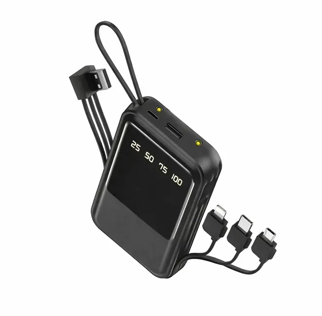 Baterii externe - Baterie Externă Hongyu HY-CDB02 10000 mAh, Cabluri Integrate 4-în-1, Display LED Digital, Negru