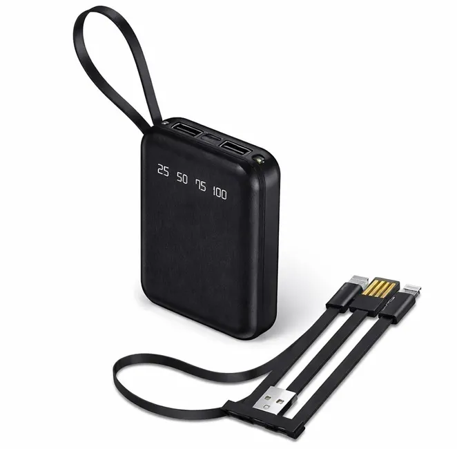 Electronice & electrocasnice - Baterie Externă Mini Hongyu 10000 mAh Fast Charge, Cabluri Integrate 4-în-1, Display LED, Negru