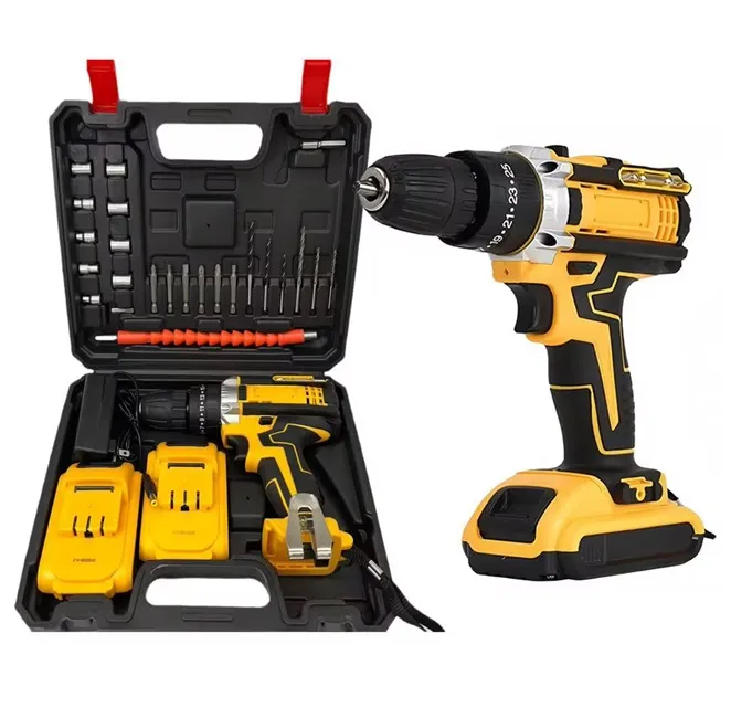Unelte electrice - Bormașină cu percuție pe acumulator 48V cu 2 baterii Li-ion și trusă completă de 30 accesorii în valiză