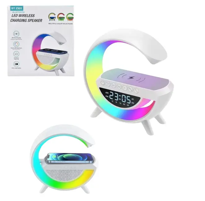 Boxe portabile - Boxă Bluetooth LED 3 în 1 cu încărcare wireless și ceas digital