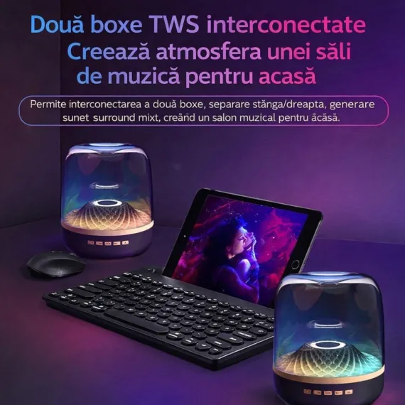 Boxă Portabilă Bluetooth Cristal Acustic Mini cu Iluminare LED și Carcasă Transparentă, Bibica Edition [2]