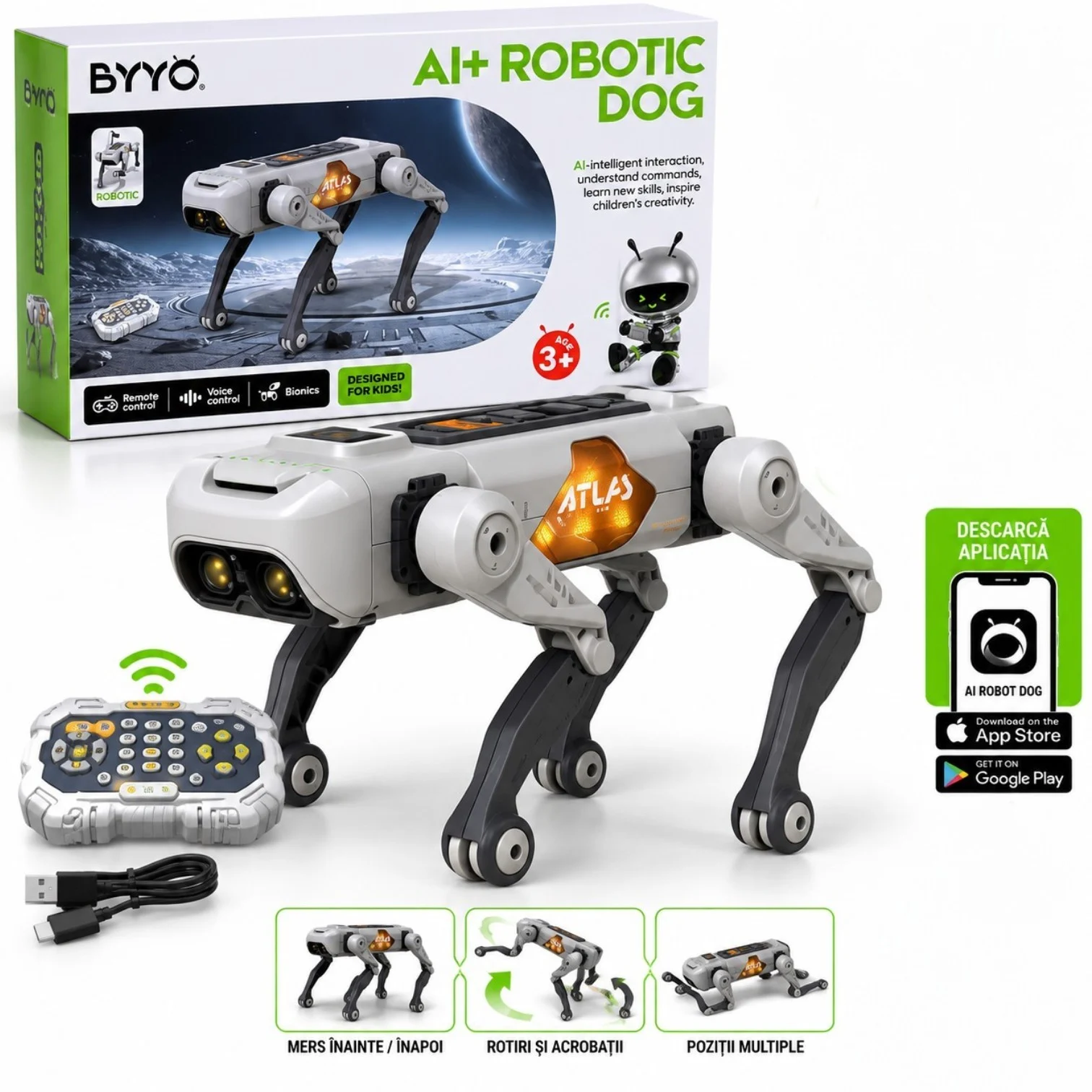 Câine robot inteligent cu Inteligență Artificială Bibica Edition model 8877, lungime 30 cm, cu telecomandă și control prin aplicație [1]