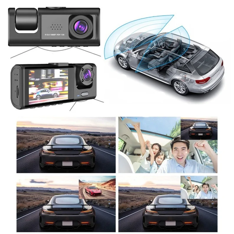 Cameră auto triplă cu înregistrare simultană față spate interior și monitorizare parcare [2]