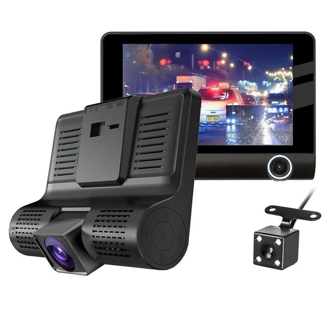 Camere auto - Cameră auto triplă Bibica Edition cu ecran de 4 inch și trei camere de înregistrare simultană față interior și spate