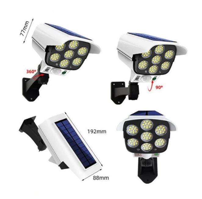 Camere video false - Lampă solară LED de perete cu senzor de mișcare și design cameră de supraveghere falsă Bibica Edition, 77 LED SMD, culoare albă