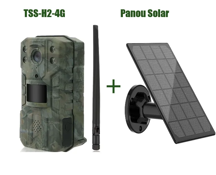 Cameră de vânătoare profesională 4G H2-LiveStream finisată în culori de camuflaj cu panou solar și acumulatori incluși [1]