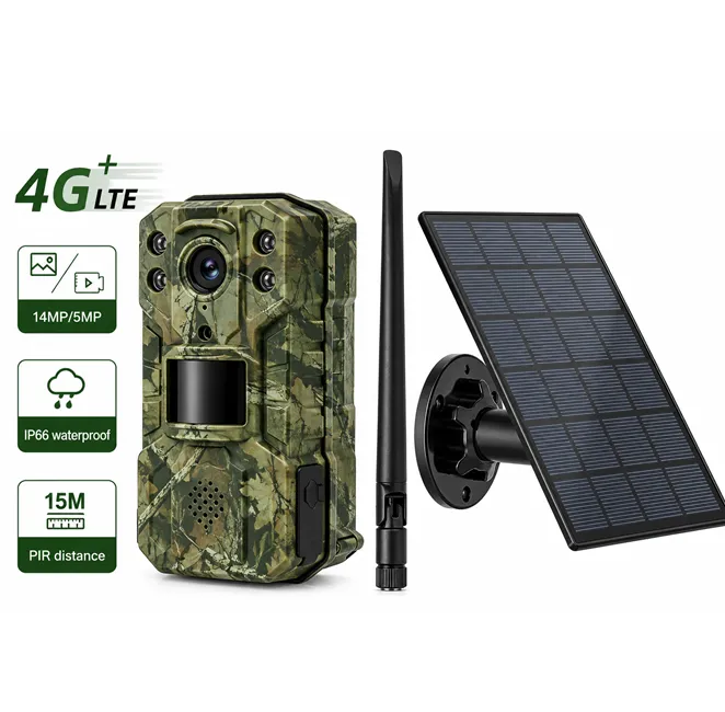 Camere video - Cameră de vânătoare profesională 4G H2-LiveStream finisată în culori de camuflaj cu panou solar și acumulatori incluși
