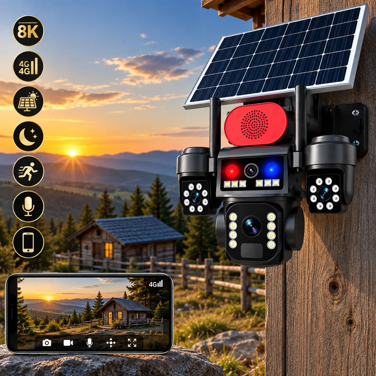 Cameră Supraveghere 4G cu Panou Solar Bibica Edition – Sistem Autonom tip Crocodil cu 3 Camere, Rezoluție 8K UHD și Alertă AI [3]