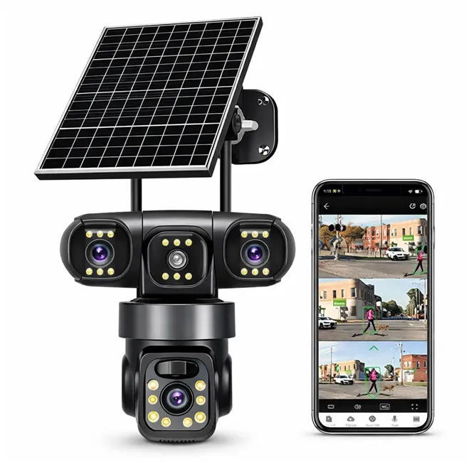 Camere Video 4G - Cameră de supraveghere 4G cu panou solar și 3 lentile Bibica Edition