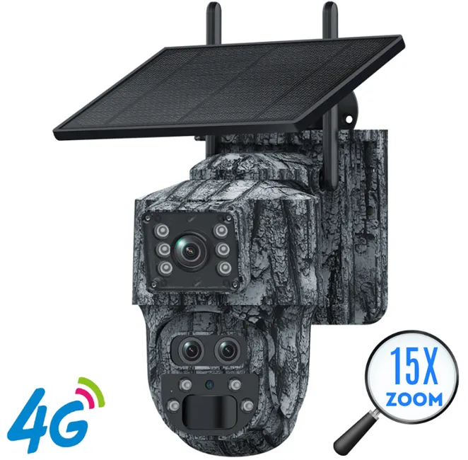 Camere video - Cameră de supraveghere vânătoare 4G Hunting Pro Dual-Lens Zoom cu panou solar de 5W, din gama Bibica