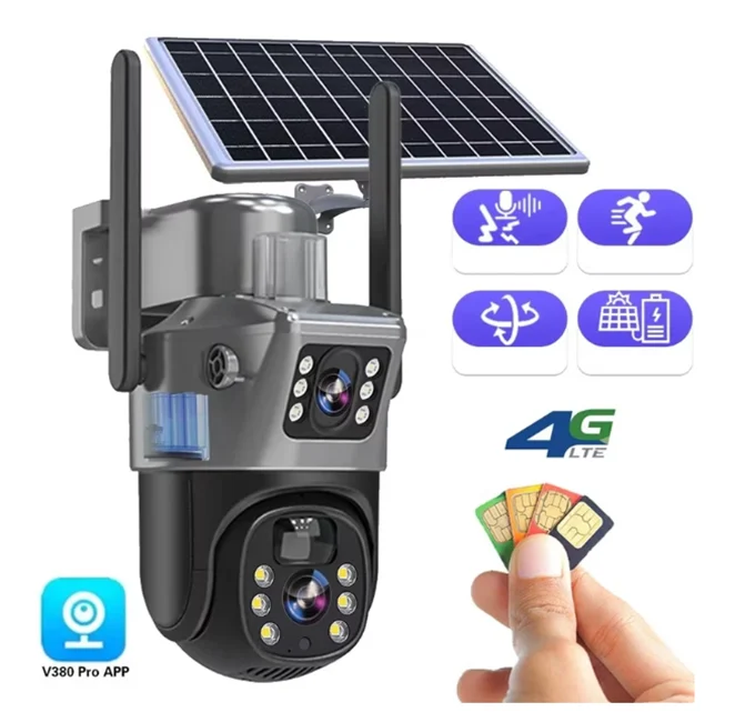Camere Video 4G - Cameră supraveghere 4G cu panou solar 4K și două lentile