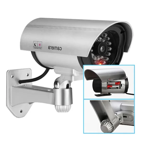 Camere video false - Cameră de supraveghere falsă profesională cu LED rosu intermitent și finisaj argintiu Bibica Edition, corp 17 x 8 cm