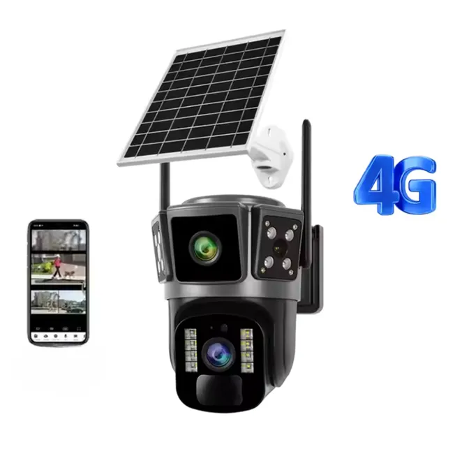 Camere video - Cameră de supraveghere 4G cu panou solar Bibica Edition dublă lentilă 360 de grade și viziune nocturnă color