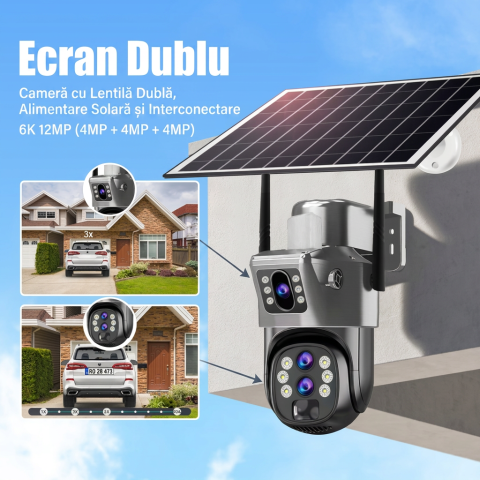 Cameră Supraveghere Exterioară Wi-Fi Solară 12MP, Zoom Optic 10X, Detecție Facială, Auto Tracking PTZ 355°, Vedere Nocturnă Color, Protecție IP66 [4]