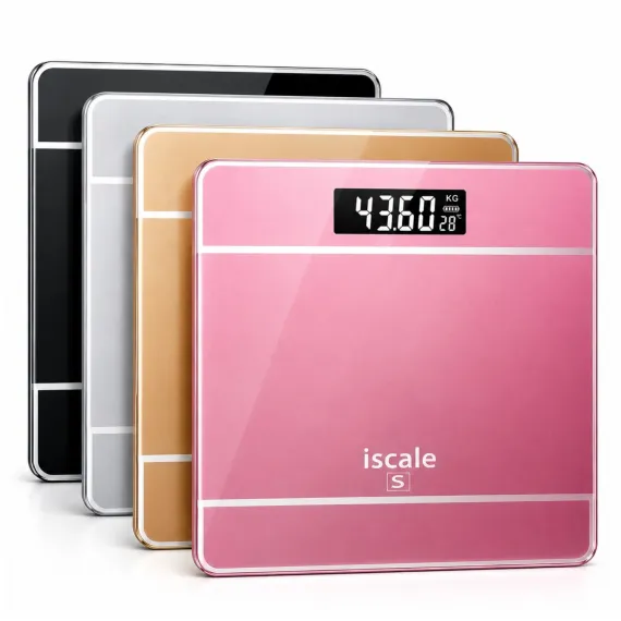 Cântar electronic digital de baie Bibica Edition din sticlă securizată roz de 26x26 cm cu afișaj LCD [1]