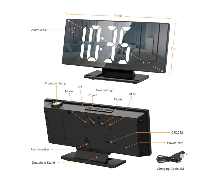 Ceas digital LED de masă tip oglindă Bibica Edition, carcasă albă cu afișaj luminos și termometru [2]