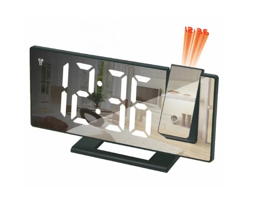 Ceas digital LED de masă tip oglindă Bibica Edition, carcasă albă cu afișaj luminos și termometru [1]