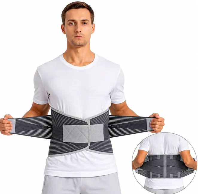 Articole casă & grădină - Corset Ortopedic pentru Susținere Coloană Bibica, Brâu Lombar Elastic, Ajustabil, Unisex, Gri