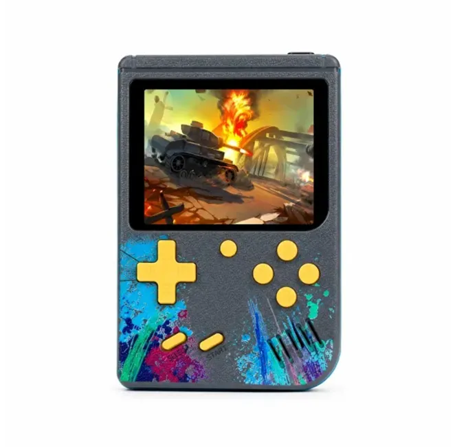 Articole de petrecere și gadgeturi distractive - Consolă portabilă G5S Retro Gaming Bibica Edition în culori gri și albastru, cu ecran HD de 3.0 inch aprins și butoane de control ergonomice