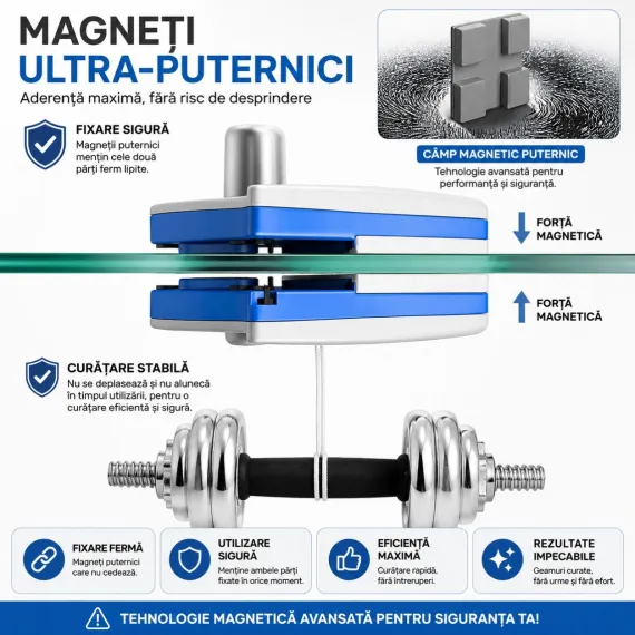 Curățător magnetic pentru geamuri cu două fețe Bibica Edition de 16 cm, dispozitiv triunghiular în culoare alb cu roșu, dotat cu șnur de siguranță anti-cădere [1]