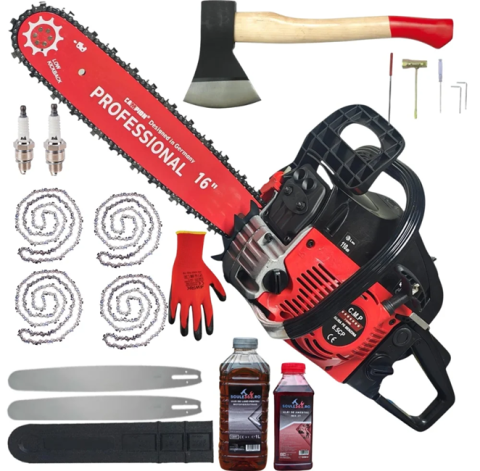 Articole casă & grădină - Pachet Drujbă pe Benzină Campion Professional 8.5CP, 4 Lanțuri, 2 Lame, Topor