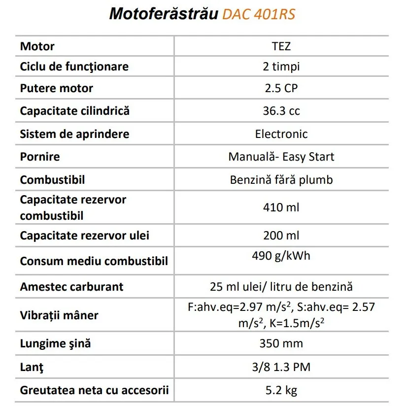 Motoferăstrău pe benzină RURIS DAC 401RS din gama Bibica Edition cu lamă de 35 cm și lanț [1]