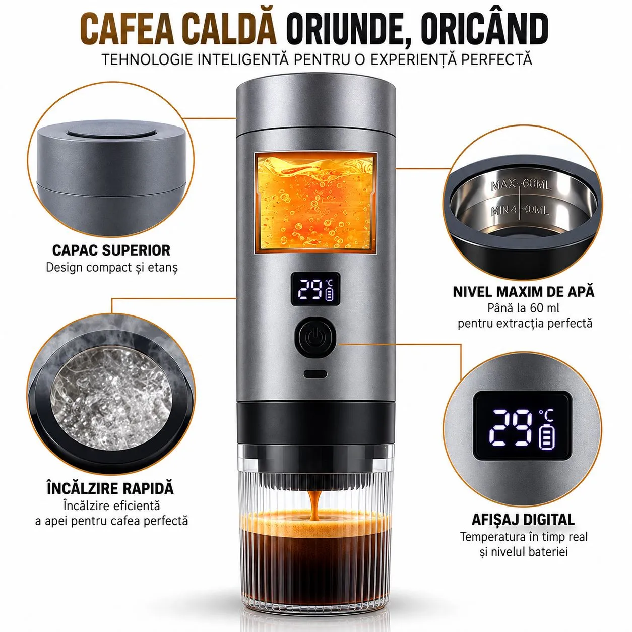 Espressor Portabil Tobi 3 în 1, 72W, Încălzire la 90°C, pentru Capsule și Cafea Măcinată [3]