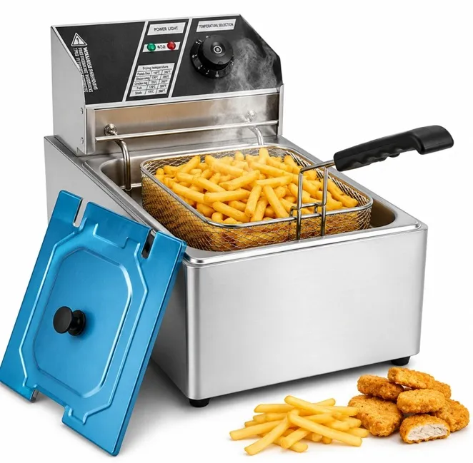 Friteuze - Friteuză Electrică Profesională Inox 2500W, Termostat Reglabil, 45x29x26cm