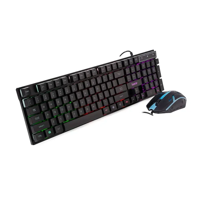 Accesorii pc & laptop - Kit gaming complet cu fir Spacer SP-GK-01 conținând tastatură și mouse iluminate RGB