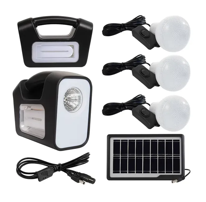 Lămpi led și panouri solare - Kit Solar Portabil Camping Bibica Edition, 3 Becuri LED, Panou Solar, Port USB