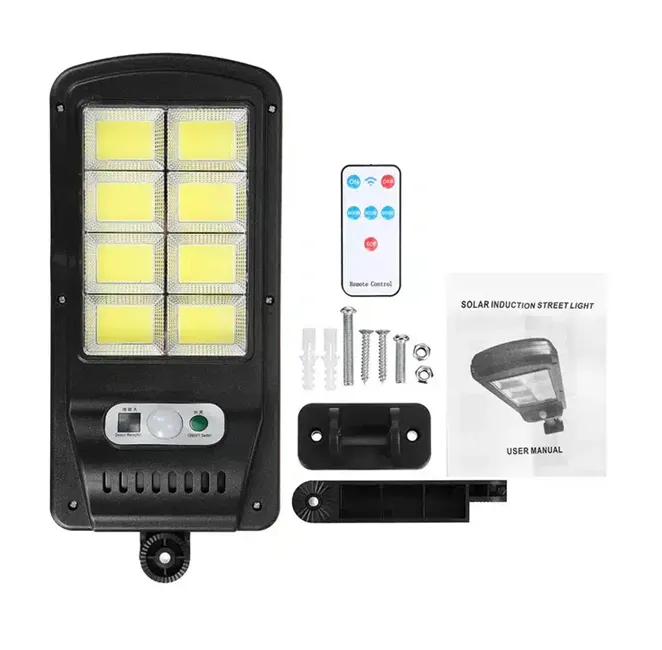 Lămpi led și panouri solare - Lampă solară de exterior cu 160 de LED-uri COB, senzor de mișcare frontal și telecomandă