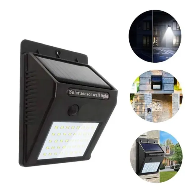 Lămpi led și panouri solare - Lampă solară LED de perete din plastic negru Bibica Edition cu senzor de mișcare PIR și senzor crepuscular CDS