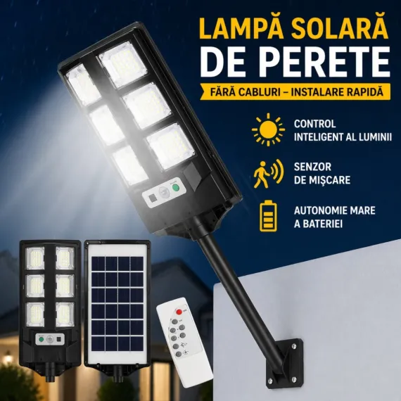 Lampă solară stradală 43 cm cu 6 module LED si telecomandă [3]