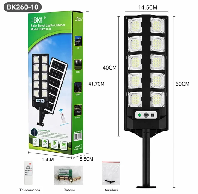 Lămpi led și panouri solare - Lampă solară stradală 60 cm cu 10 module LED si telecomandă