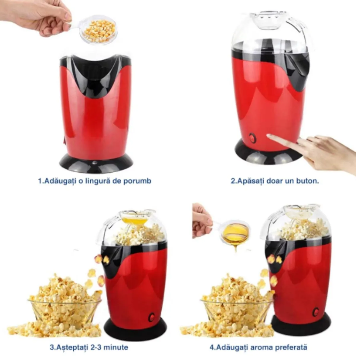 Aparat de Făcut Floricele cu Aer Cald – Mașină de Popcorn pentru Gustări Sănătoase Fără Ulei, 1200W [1]