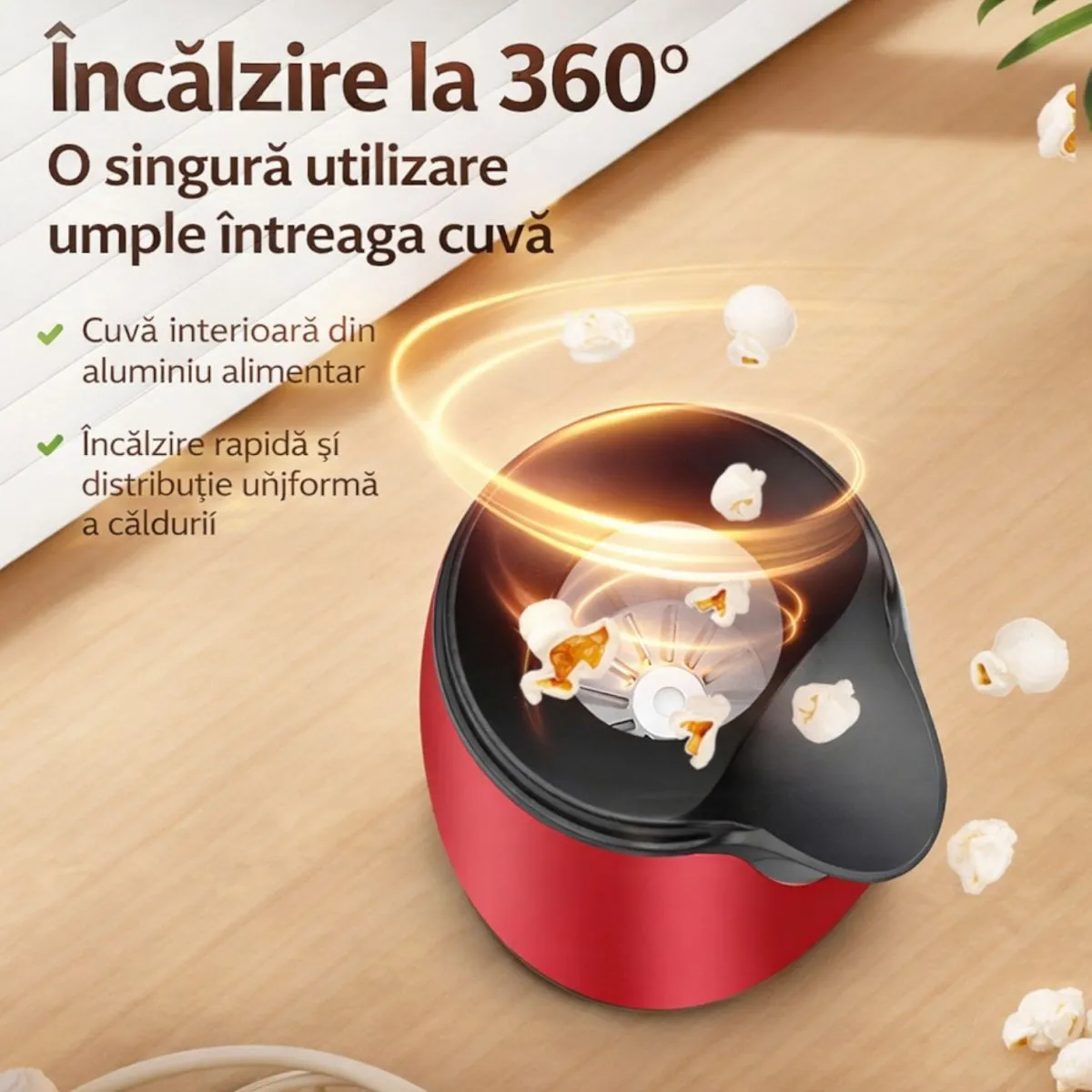 Aparat de Făcut Floricele cu Aer Cald – Mașină de Popcorn pentru Gustări Sănătoase Fără Ulei, 1200W [2]