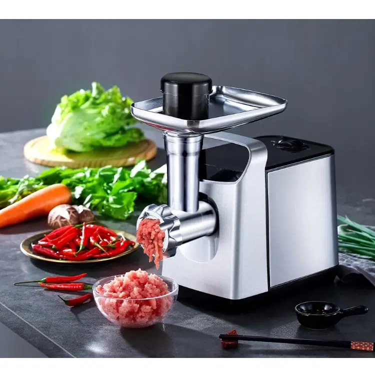 Mașină de tocat carne electrică din inox cu putere de 1200W, accesorii pentru cârnați și 3 site incluse [1]