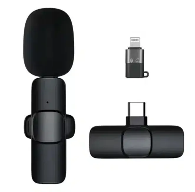 Microfoane - Microfon lavalieră profesională wireless K8 de culoare neagră cu clemă de prindere pentru telefon